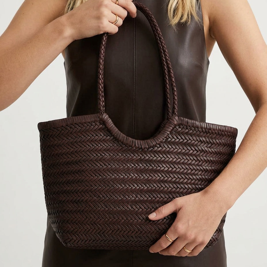 Women's Hand-Woven Tote Bag with Shoulder Strap