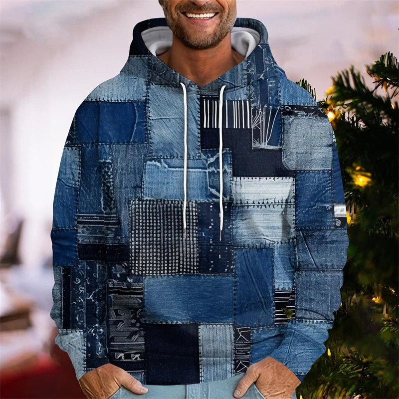 Men's Patchwork Print Hooded Sweatshirt