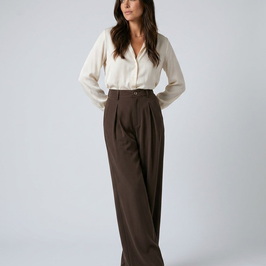Women's High Waist Pleated Wide-Leg Trousers