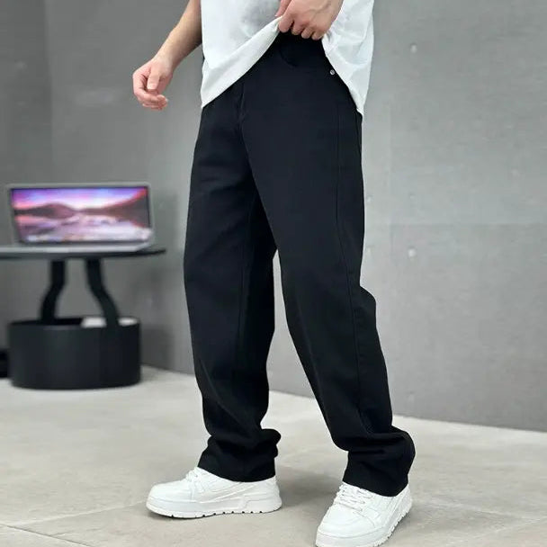 Men's Lightweight Black Straight Leg Trousers