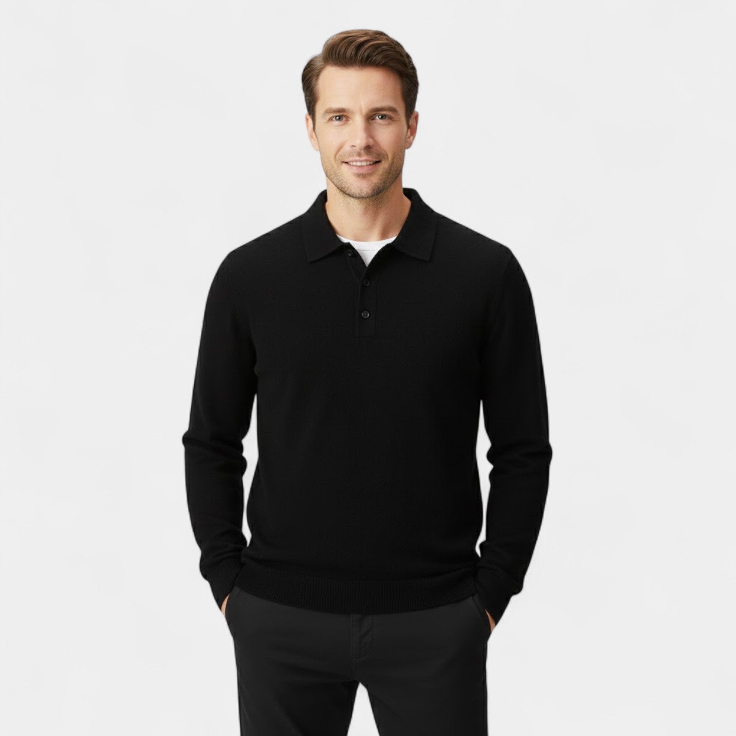 Men's Cashmere Long Sleeve Polo – Sophisticated Casual Style