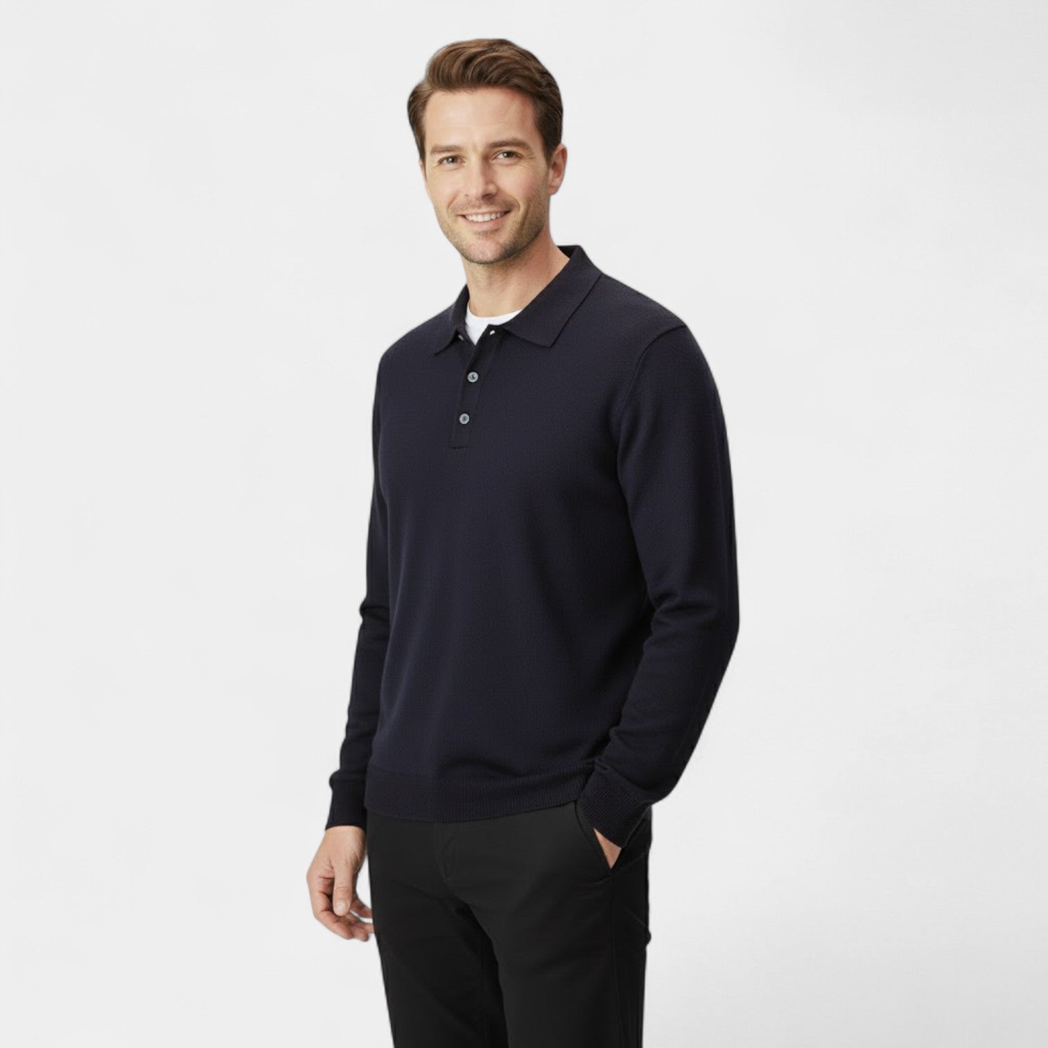 Men's Cashmere Long Sleeve Polo – Sophisticated Casual Style