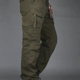 Men's Baggy Straight-Leg Multi-Pocket Cotton Blend Cargo Trousers