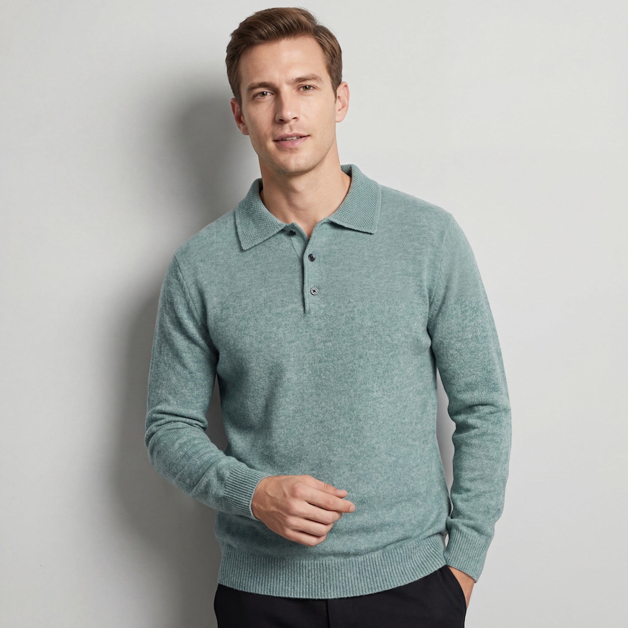 Men's Wool Knit Polo Sweater