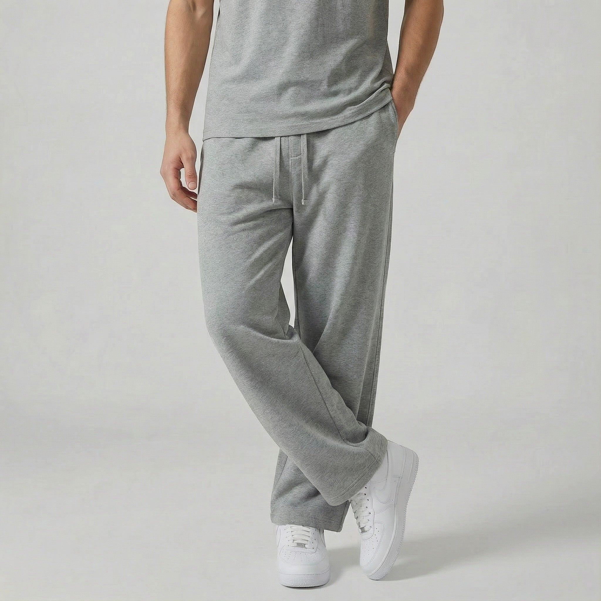Men's Drawstring Cotton Straight Leg Pants