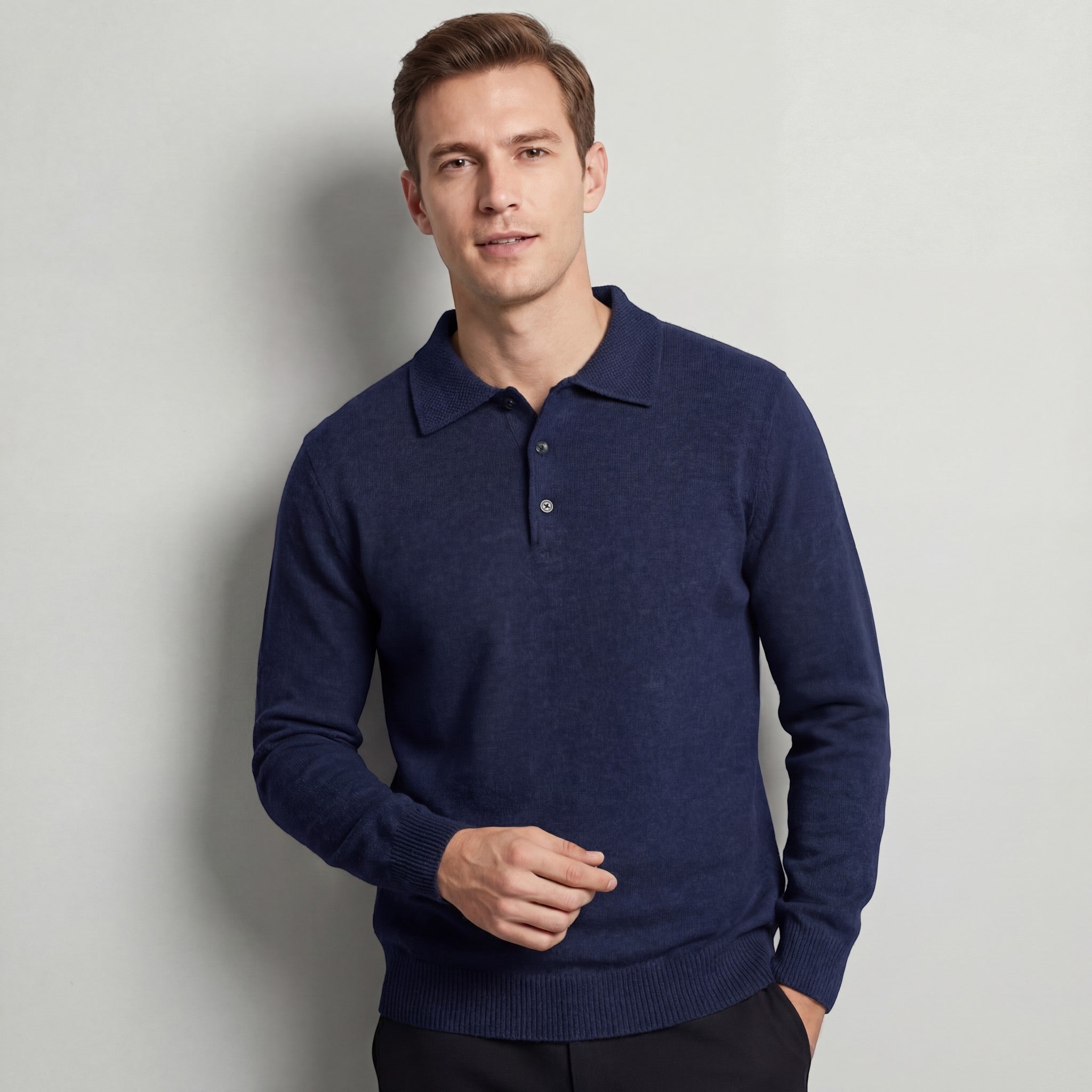 Men's Wool Knit Polo Sweater