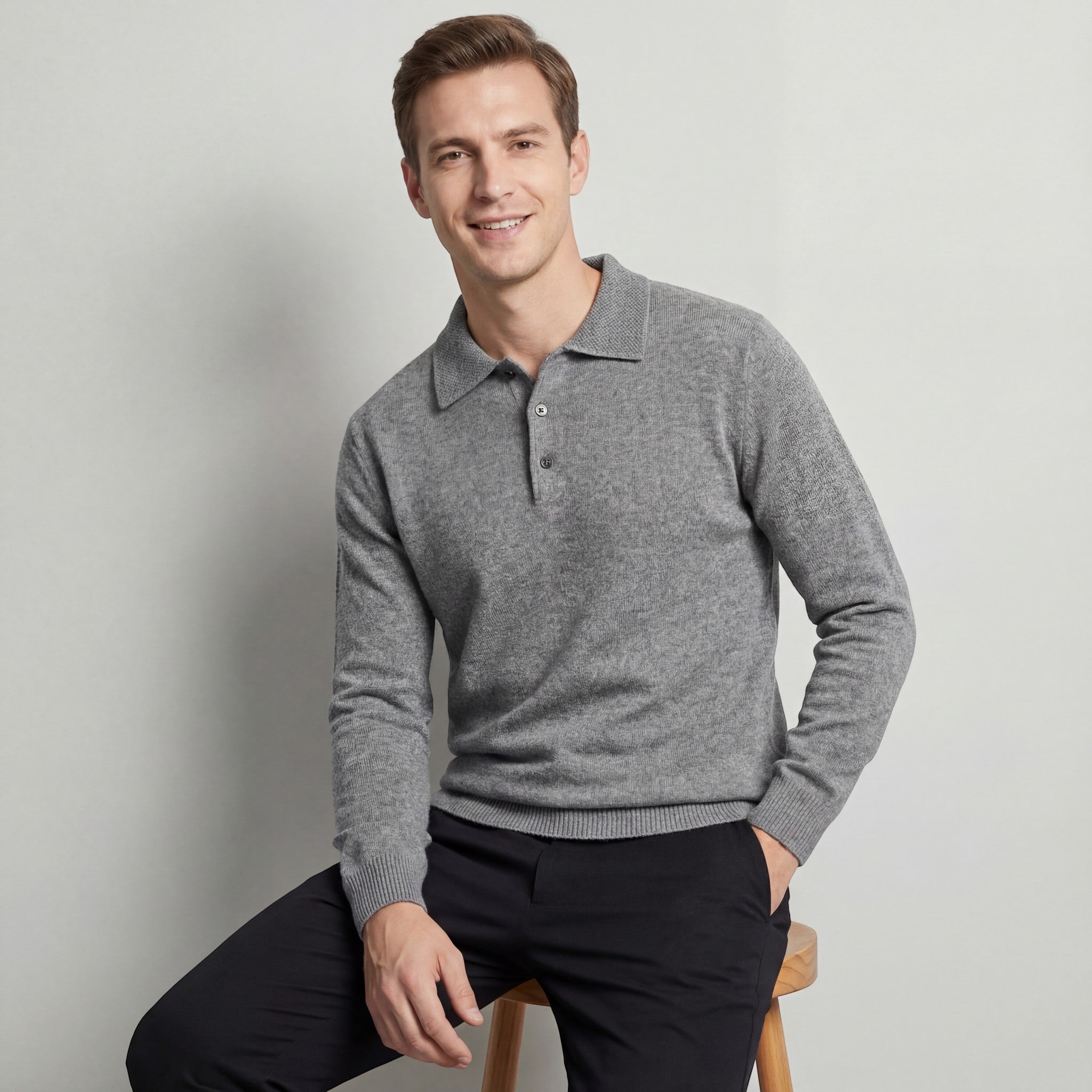 Men's Wool Knit Polo Sweater