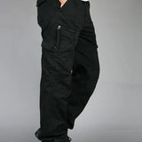 Men's Baggy Straight-Leg Multi-Pocket Cotton Blend Cargo Trousers