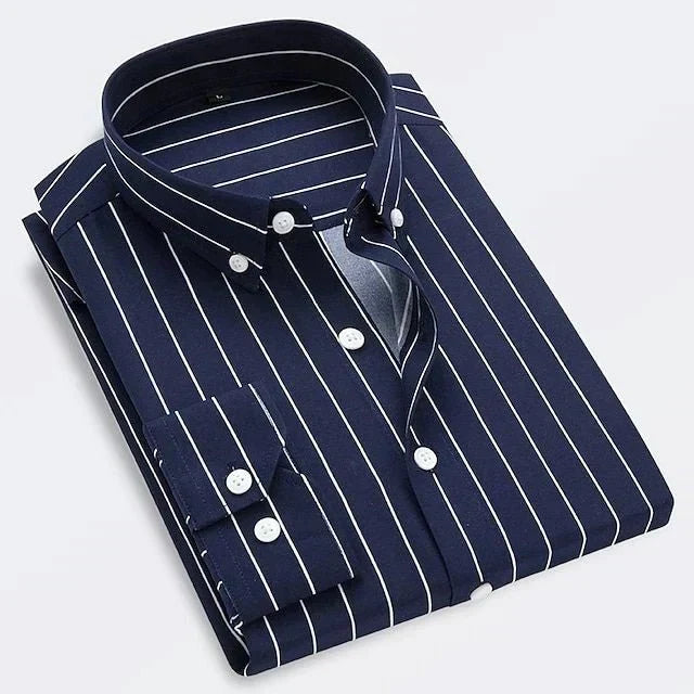 Men's Striped Button-Down Shirt with Long Sleeves