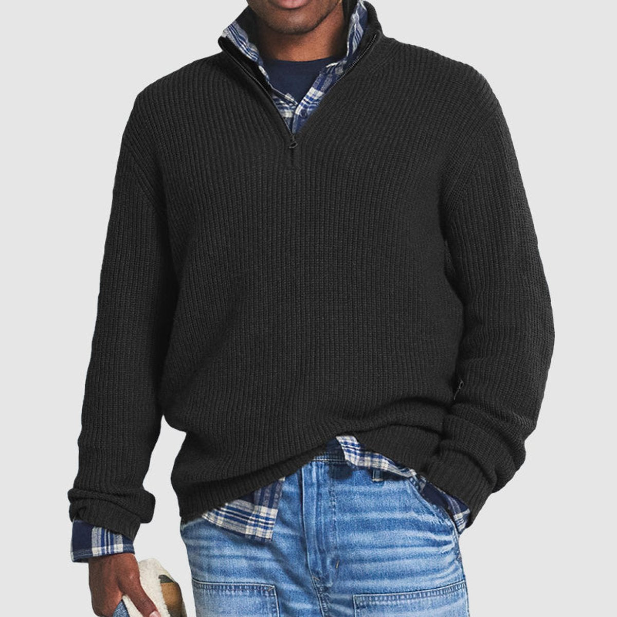 Men's Ribbed Knit Quarter-Zip Pullover Sweater