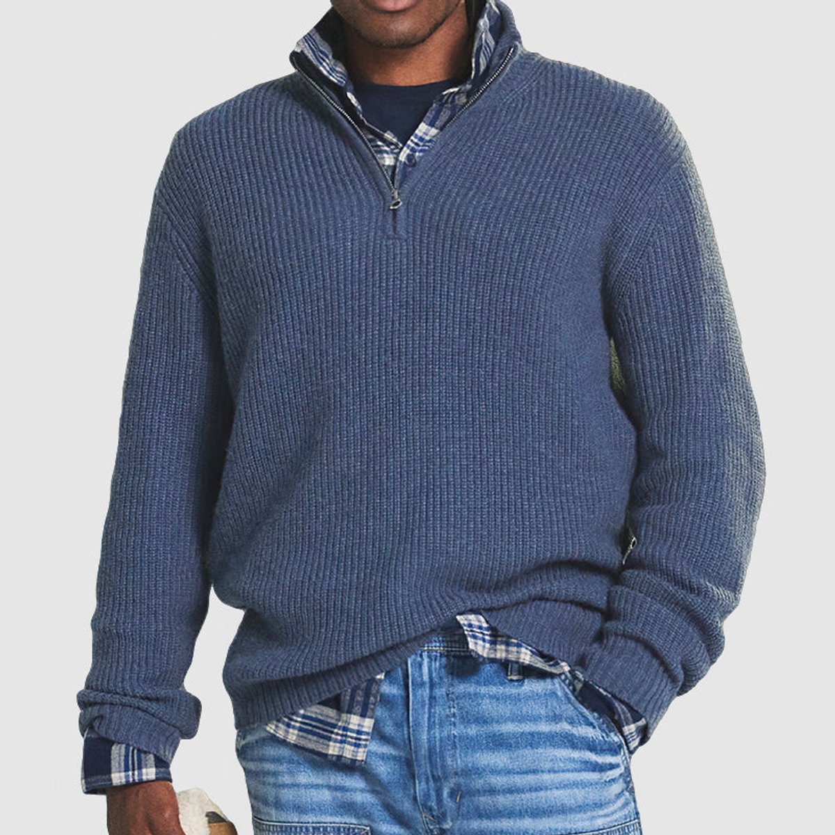 Men's Ribbed Knit Quarter-Zip Pullover Sweater