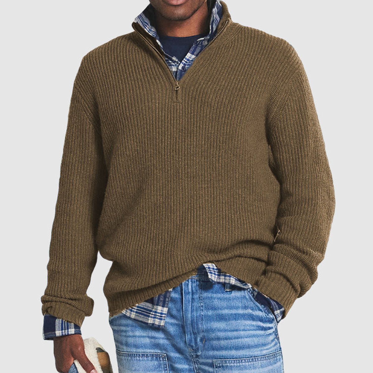 Men's Ribbed Knit Quarter-Zip Pullover Sweater