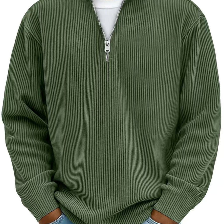 Men's Ribbed Knit Quarter-Zip Stand Collar Pullover