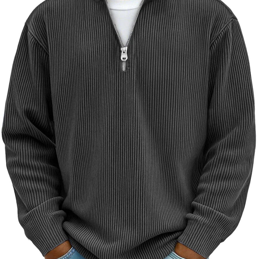 Men's Ribbed Knit Quarter-Zip Stand Collar Pullover