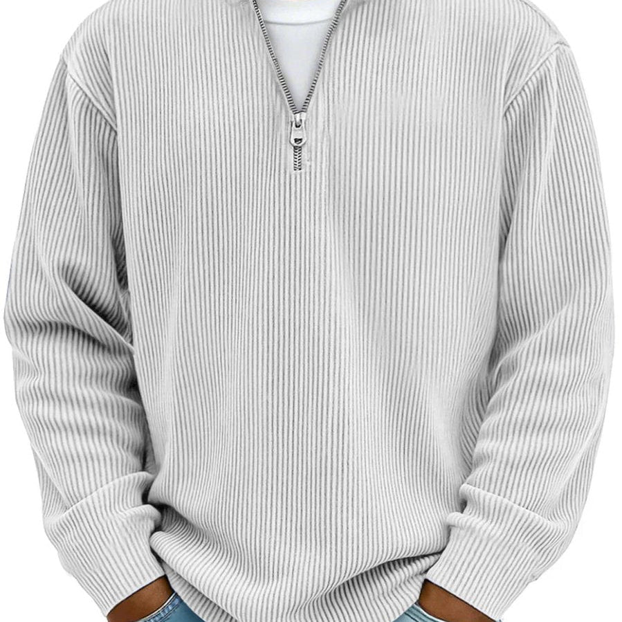 Men's Ribbed Knit Quarter-Zip Stand Collar Pullover