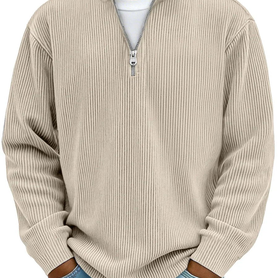 Men's Ribbed Knit Quarter-Zip Stand Collar Pullover
