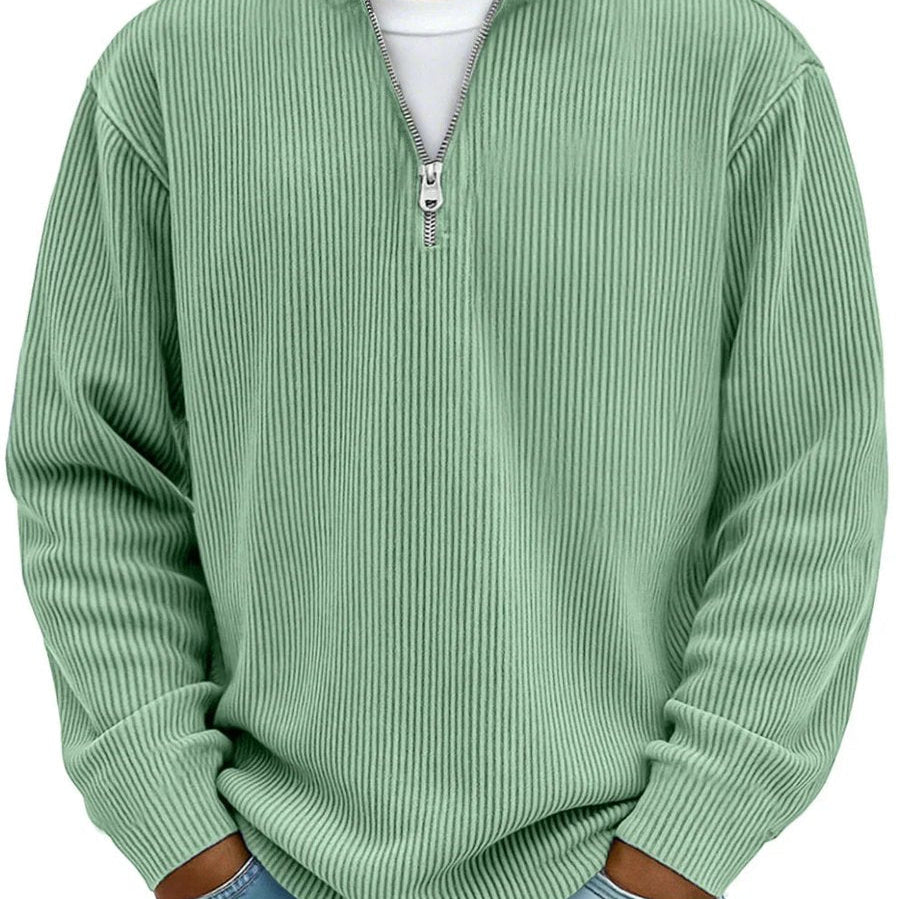 Men's Ribbed Knit Quarter-Zip Stand Collar Pullover