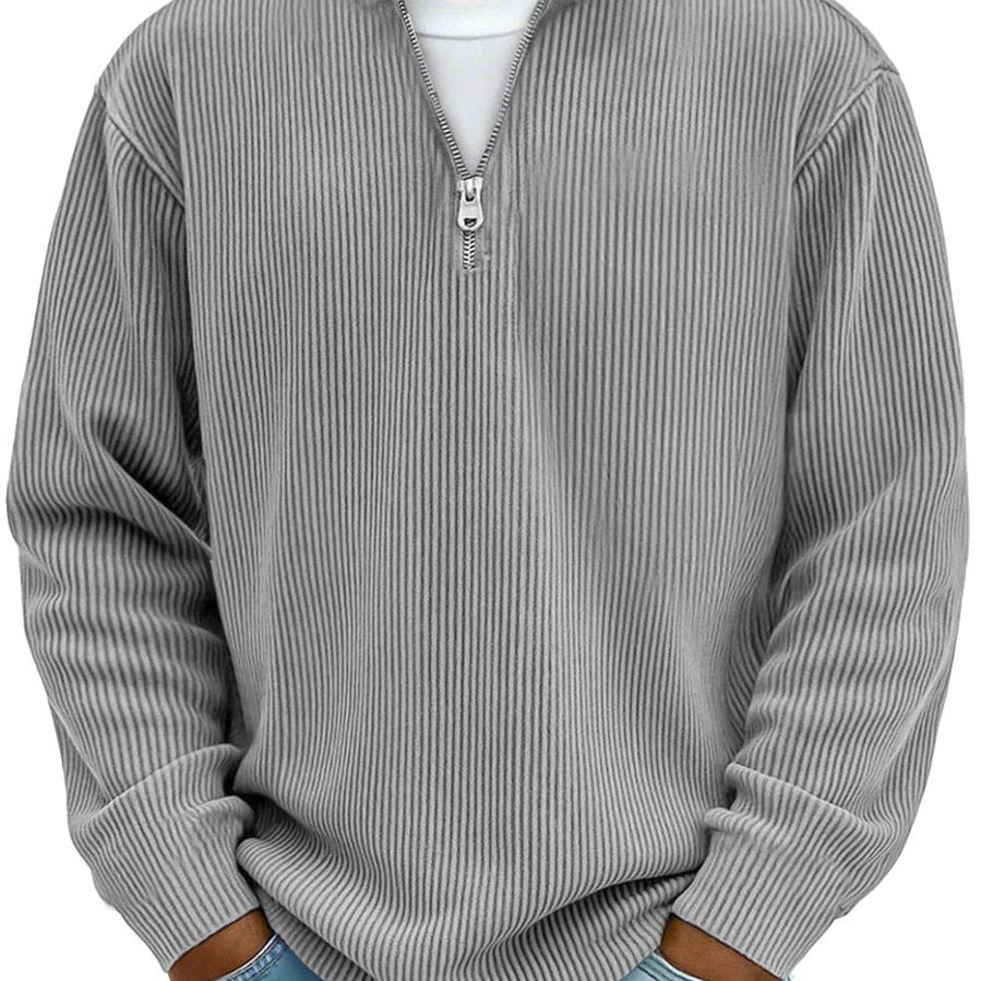 Men's Ribbed Knit Quarter-Zip Stand Collar Pullover