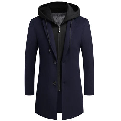 Men's Hooded Long Button Coat