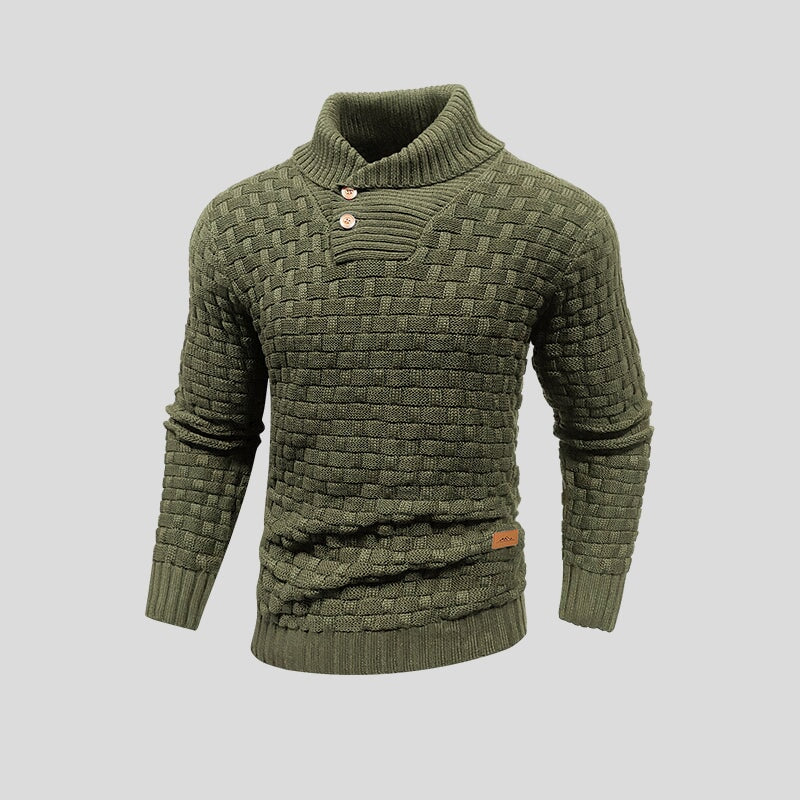 Men's High-Neck Cotton Bamboo Blend Knit Sweater