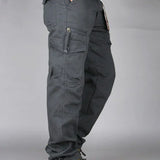 Men's Baggy Straight-Leg Multi-Pocket Cotton Blend Cargo Trousers