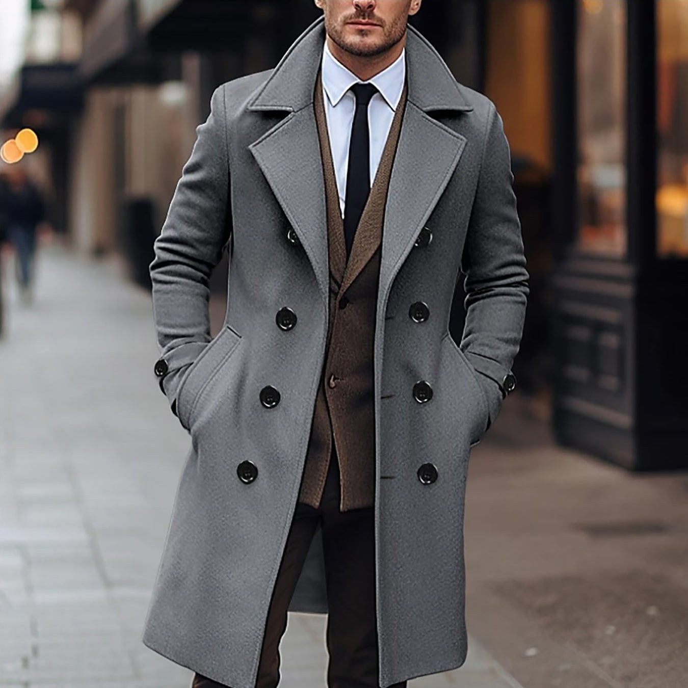 Men's Double Breasted Wool Blend Overcoat