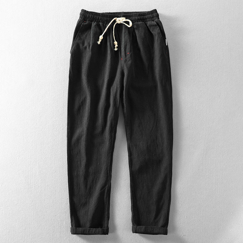 Men's Drawstring Tapered Linen Blend Trousers