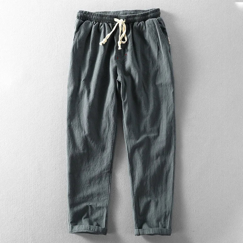 Men's Drawstring Tapered Linen Blend Trousers