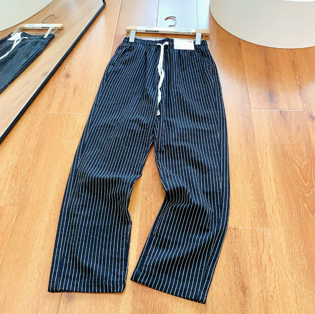 Men's Striped Drawstring Linen Trousers