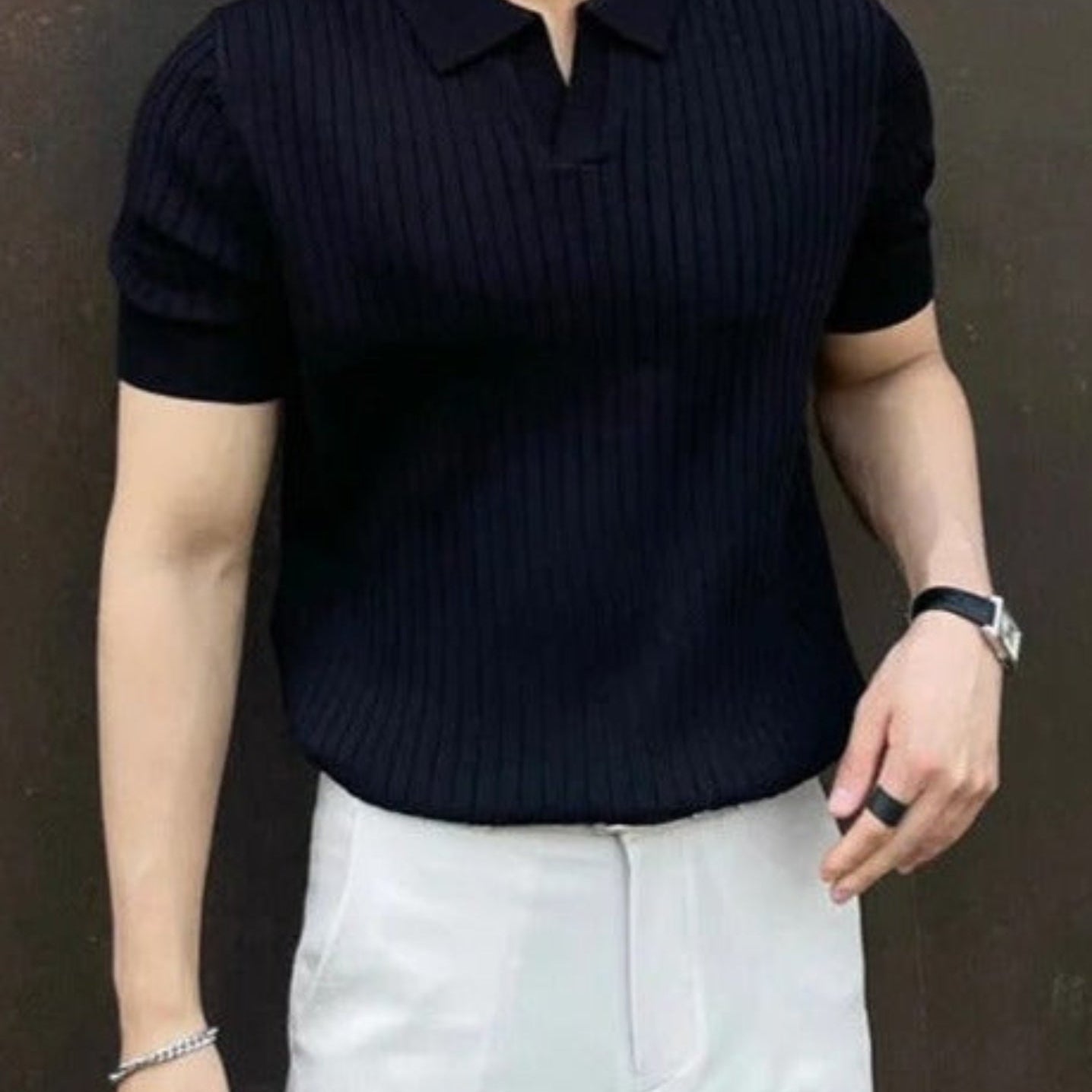 Men's Ribbed Knit Polo Shirt