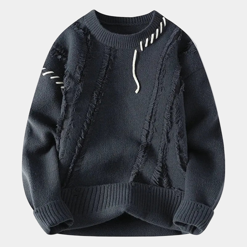 Men's Distressed Knit Crew Neck Sweater