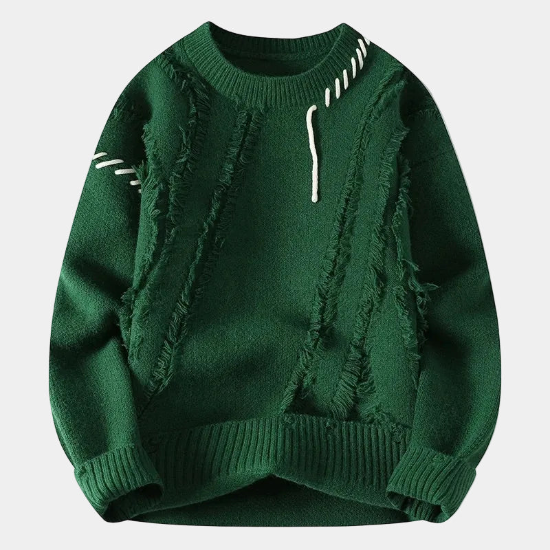 Men's Distressed Knit Crew Neck Sweater