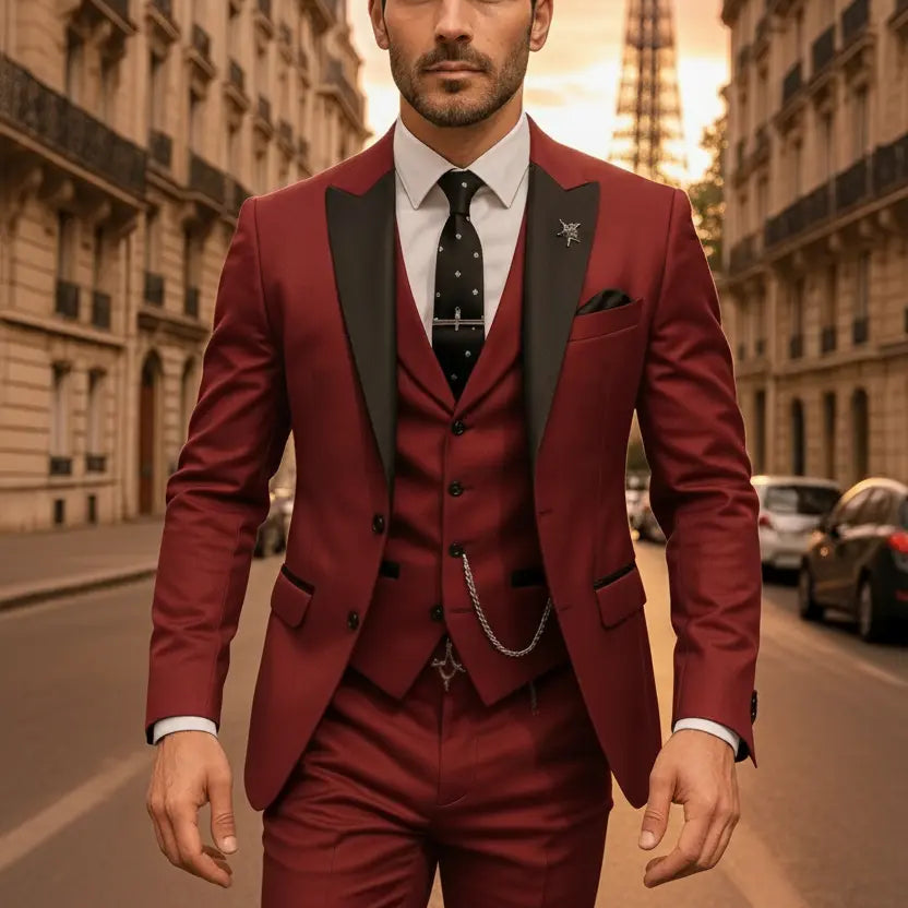 Men’s Slim Fit 3‑Piece Suit – Blazer, Waistcoat & Trousers Set