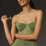 Women's Sweetheart Neckline Pleated Midi Dress