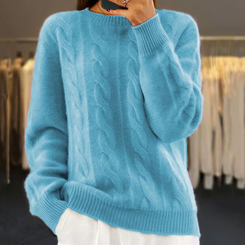 Cable Knit Wool Sweater with Ribbed Trim