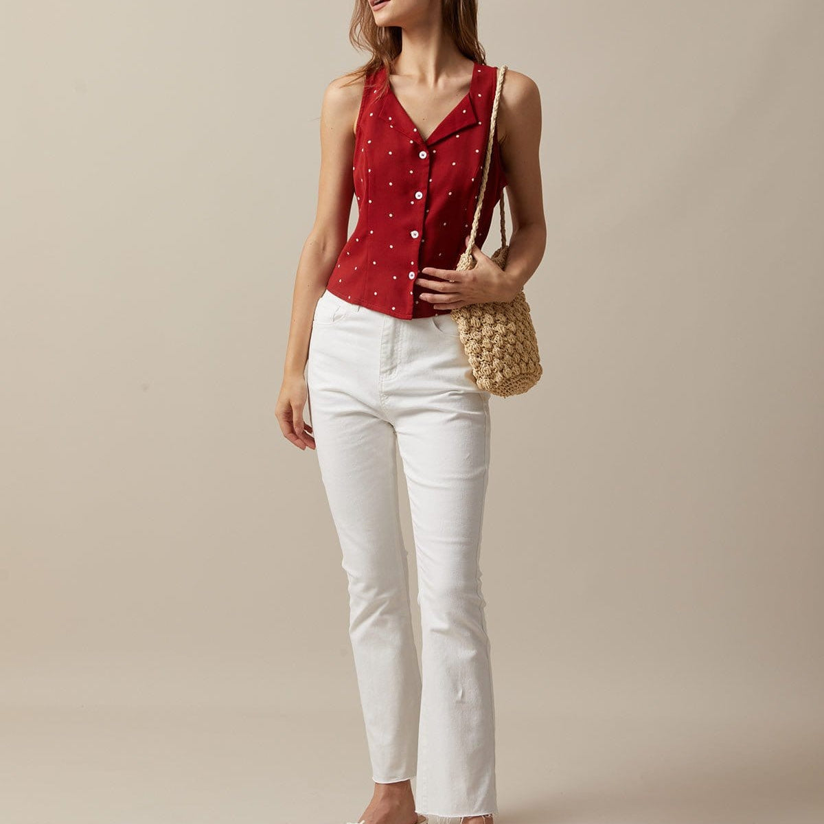 Women's Polka Dot V-Neck Sleeveless Vest
