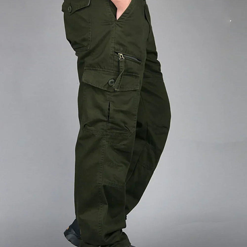 Men's Baggy Straight-Leg Multi-Pocket Cotton Blend Cargo Trousers