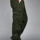 Men's Baggy Straight-Leg Multi-Pocket Cotton Blend Cargo Trousers