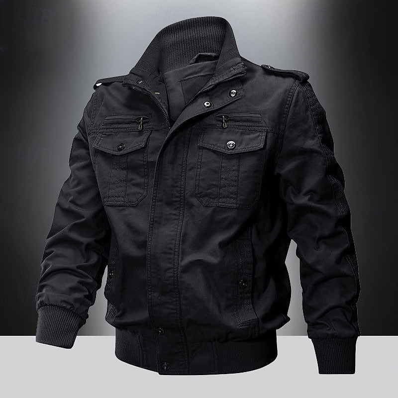 Men's Field-Style Utility Jacket with Stand Collar