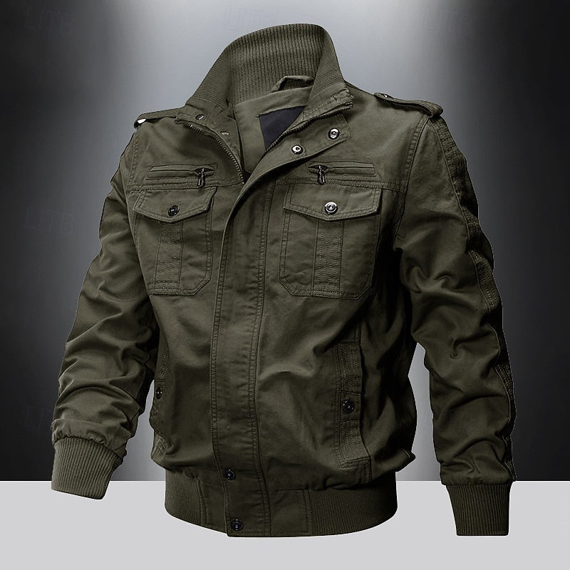 Men's Field-Style Utility Jacket with Stand Collar