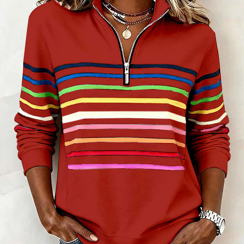 Women's Striped Mock Neck Quarter-Zip Knit Pullover