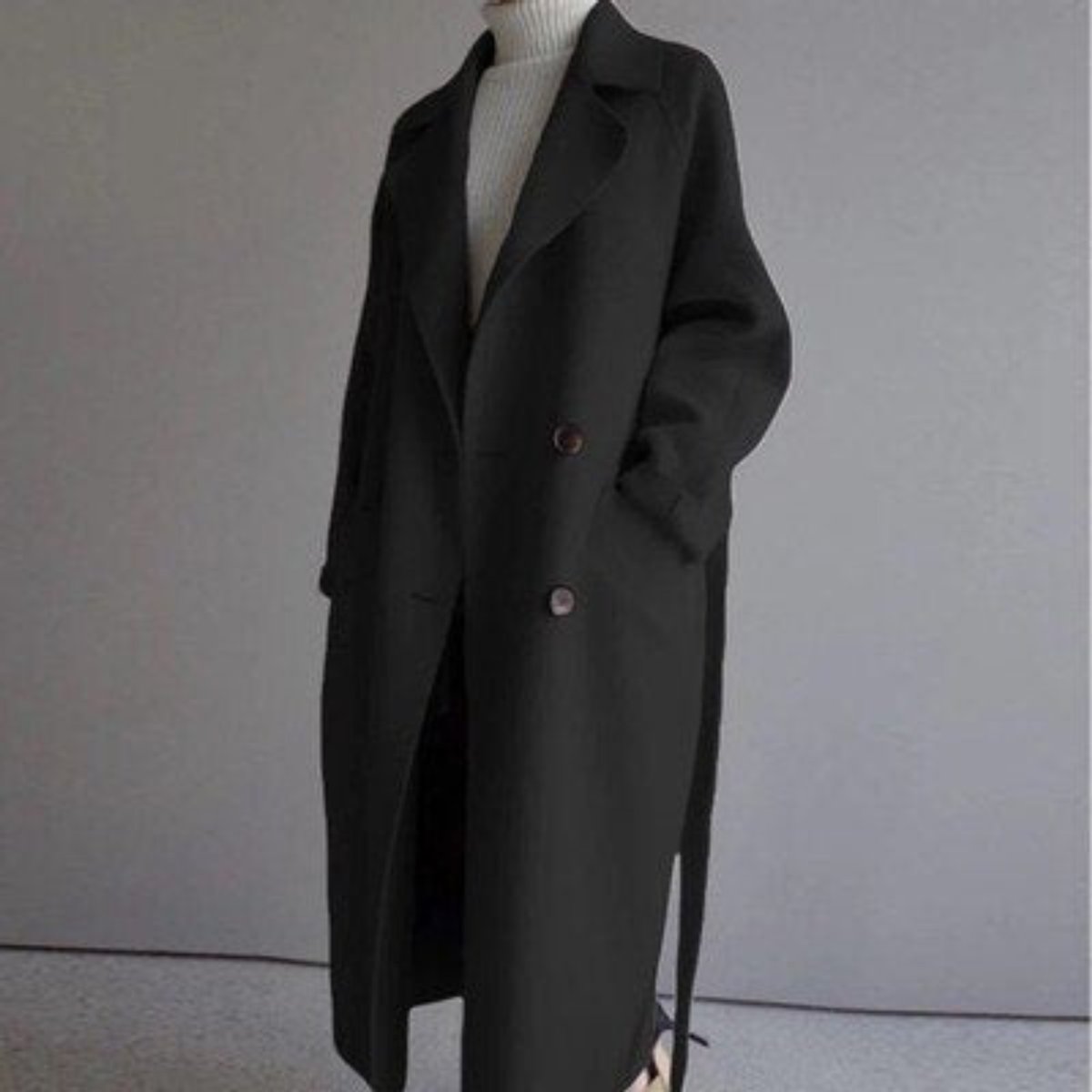 Women's Longline Double-Breasted Belted Wool Coat