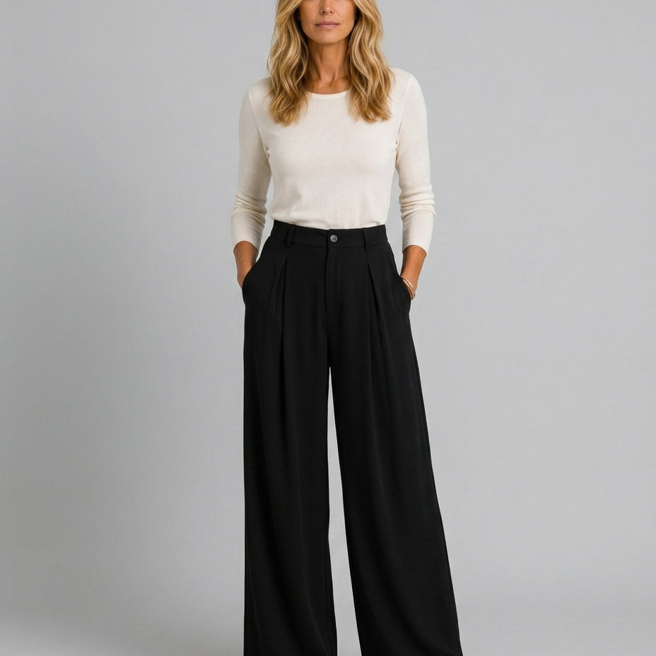 Women's High Waist Pleated Wide-Leg Trousers