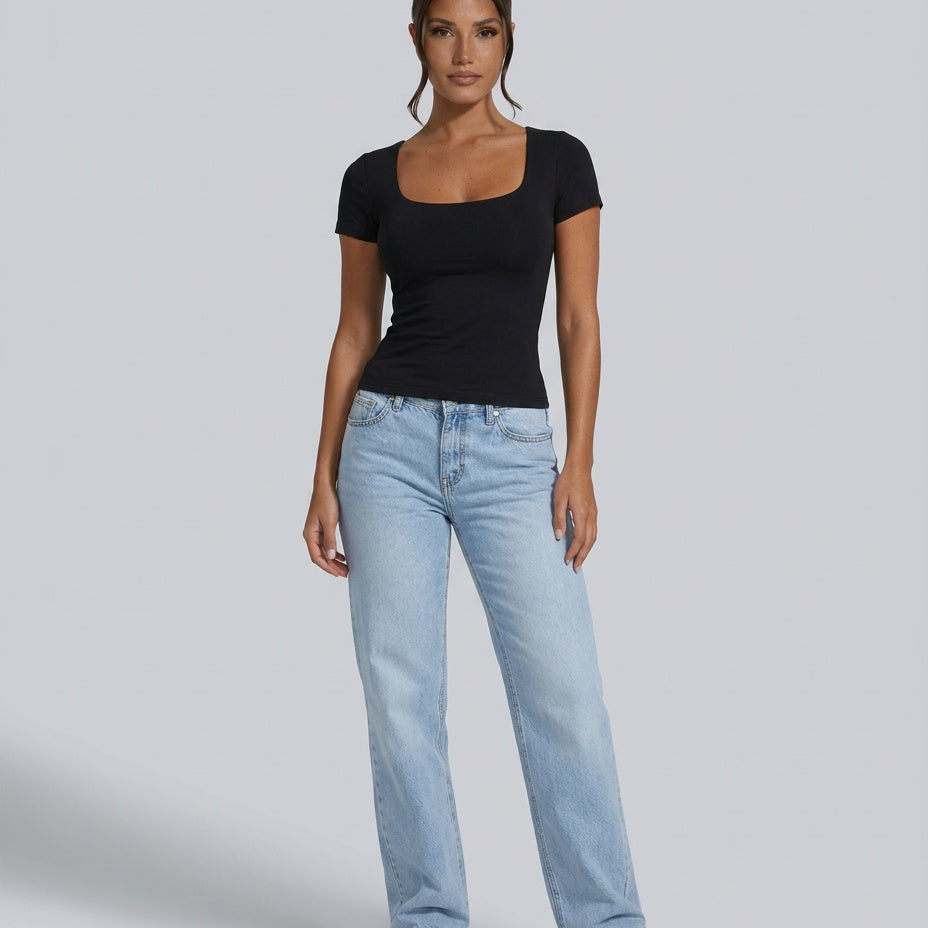 Women's Wide U-Neck Cropped T-Shirt