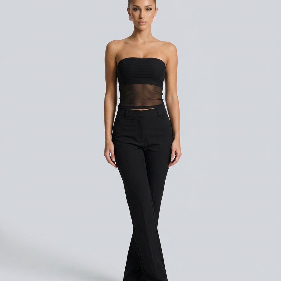 Women's Strapless Mesh Panel Crop Top